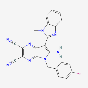 molecular formula C23H15FN8 B7759272 6-amino-5-(4-fluorobenzyl)-7-(1-methyl-1H-benzo[d]imidazol-2-yl)-5H-pyrrolo[2,3-b]pyrazine-2,3-dicarbonitrile 