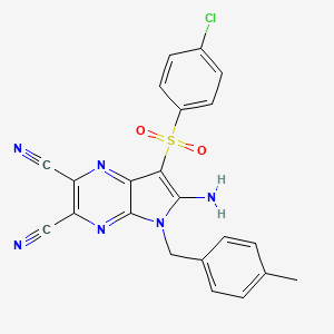 molecular formula C22H15ClN6O2S B7759280 6-Amino-7-(4-chlorophenyl)sulfonyl-5-[(4-methylphenyl)methyl]pyrrolo[2,3-b]pyrazine-2,3-dicarbonitrile 