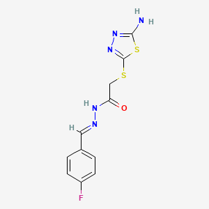 molecular formula C11H10FN5OS2 B7759324 (E)-2-((5-amino-1,3,4-thiadiazol-2-yl)thio)-N'-(4-fluorobenzylidene)acetohydrazide 