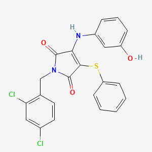 molecular formula C23H16Cl2N2O3S B7759349 1-[(2,4-Dichlorophenyl)methyl]-3-(3-hydroxyanilino)-4-phenylsulfanylpyrrole-2,5-dione 