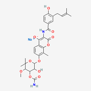 Sodium;7-(4-carbamoyloxy-3-hydroxy-5-methoxy-6,6-dimethyloxan-2-yl)oxy-3-[[4-hydroxy-3-(3-methylbut-2-enyl)benzoyl]amino]-8-methyl-2-oxochromen-4-olate