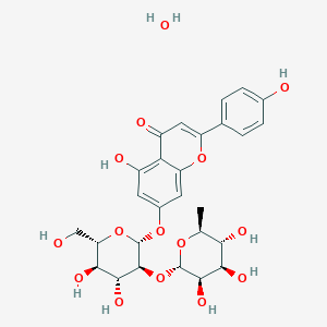 molecular formula C27H32O15 B7759795 7-(((2R,3S,4R,5R,6S)-4,5-dihydroxy-6-(hydroxymethyl)-3-(((2S,3R,4R,5R,6S)-3,4,5-trihydroxy-6-methyltetrahydro-2H-pyran-2-yl)oxy)tetrahydro-2H-pyran-2-yl)oxy)-5-hydroxy-2-(4-hydroxyphenyl)-4H-chromen-4-one hydrate 