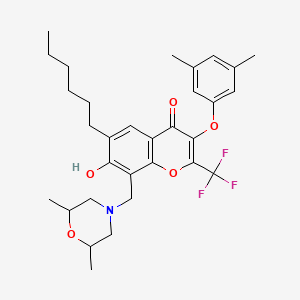 molecular formula C31H38F3NO5 B7759991 8-[(2,6-dimethylmorpholin-4-yl)methyl]-3-(3,5-dimethylphenoxy)-6-hexyl-7-hydroxy-2-(trifluoromethyl)-4H-chromen-4-one 