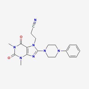 molecular formula C20H23N7O2 B7760146 3-[1,3-dimethyl-2,6-dioxo-8-(4-phenylpiperazin-1-yl)-1,2,3,6-tetrahydro-7H-purin-7-yl]propanenitrile CAS No. 476480-99-6