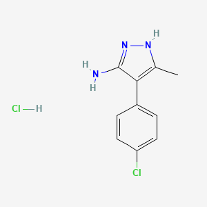 molecular formula C10H11Cl2N3 B7760187 4-(4-chlorophenyl)-3-methyl-1H-pyrazol-5-amine hydrochloride 