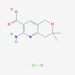 molecular formula C11H15ClN2O3 B7760310 2-Amino-7,7-dimethyl-5,8-dihydropyrano[4,3-b]pyridine-3-carboxylic acid;hydrochloride 