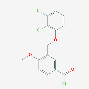 molecular formula C15H11Cl3O3 B7761890 3-[(2,3-Dichlorophenoxy)methyl]-4-methoxybenzoyl chloride 