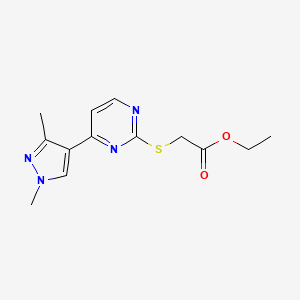 molecular formula C13H16N4O2S B7762572 Ethyl 2-((4-(1,3-dimethyl-1H-pyrazol-4-yl)pyrimidin-2-yl)thio)acetate 