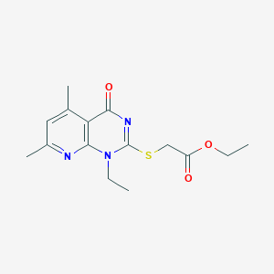 molecular formula C15H19N3O3S B7762576 Ethyl 2-((1-ethyl-5,7-dimethyl-4-oxo-1,4-dihydropyrido[2,3-d]pyrimidin-2-yl)thio)acetate 