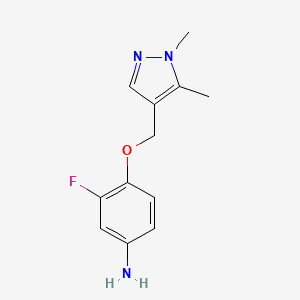 molecular formula C12H14FN3O B7762775 4-((1,5-Dimethyl-1H-pyrazol-4-yl)methoxy)-3-fluoroaniline CAS No. 1006961-04-1