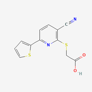 molecular formula C12H8N2O2S2 B7762952 2-((3-Cyano-6-(thiophen-2-yl)pyridin-2-yl)thio)acetic acid 