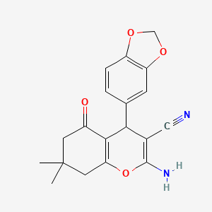 molecular formula C19H18N2O4 B7763984 2-amino-4-(1,3-benzodioxol-5-yl)-7,7-dimethyl-5-oxo-5,6,7,8-tetrahydro-4H-chromene-3-carbonitrile 