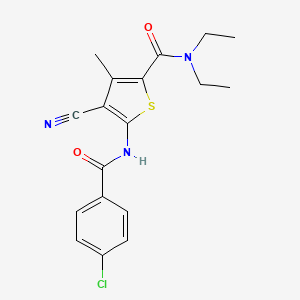 molecular formula C18H18ClN3O2S B7764225 5-{[(4-chlorophenyl)carbonyl]amino}-4-cyano-N,N-diethyl-3-methylthiophene-2-carboxamide CAS No. 5693-10-7