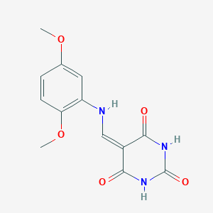 molecular formula C13H13N3O5 B7765056 5-[(2,5-dimethoxyanilino)methylidene]-1,3-diazinane-2,4,6-trione 