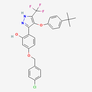 molecular formula C27H24ClF3N2O3 B7765492 2-[4-(4-tert-butylphenoxy)-3-(trifluoromethyl)-1H-pyrazol-5-yl]-5-[(4-chlorobenzyl)oxy]phenol 