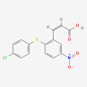 molecular formula C15H10ClNO4S B7767366 3-{2-[(4-Chlorophenyl)thio]-5-nitrophenyl}acrylic acid 