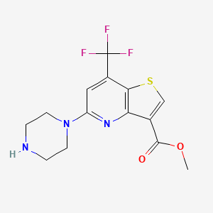 molecular formula C14H14F3N3O2S B7771671 Methyl 5-piperazin-1-yl-7-(trifluoromethyl)thieno[3,2-b]pyridine-3-carboxylate 