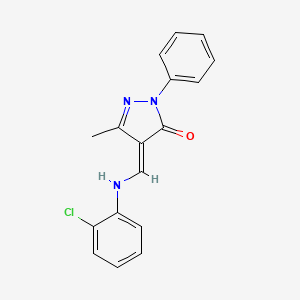 molecular formula C17H14ClN3O B7772676 (4E)-4-[(2-chloroanilino)methylidene]-5-methyl-2-phenylpyrazol-3-one 