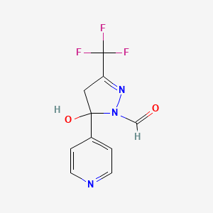 molecular formula C10H8F3N3O2 B7772879 5-hydroxy-5-pyridin-4-yl-3-(trifluoromethyl)-4,5-dihydro-1H-pyrazole-1-carbaldehyde CAS No. 625408-97-1