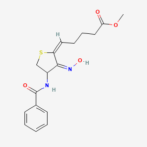 molecular formula C17H20N2O4S B7772987 METHYL 5-[(2E,3Z)-4-BENZAMIDO-3-(HYDROXYIMINO)THIOLAN-2-YLIDENE]PENTANOATE 