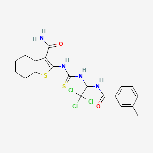 molecular formula C20H21Cl3N4O2S2 B7773005 2-[[2,2,2-Trichloro-1-[(3-methylbenzoyl)amino]ethyl]carbamothioylamino]-4,5,6,7-tetrahydro-1-benzothiophene-3-carboxamide 