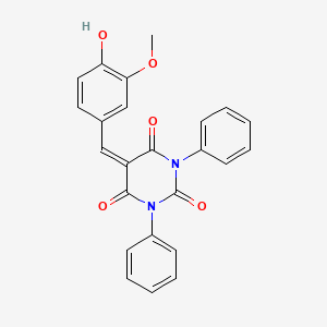 molecular formula C24H18N2O5 B7773286 5-(4-hydroxy-3-methoxybenzylidene)-1,3-diphenylpyrimidine-2,4,6(1H,3H,5H)-trione CAS No. 300830-25-5