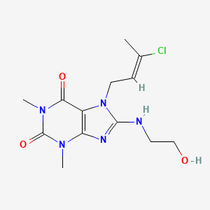 molecular formula C13H18ClN5O3 B7773738 7-(3-Chlorobut-2-en-1-yl)-8-((2-hydroxyethyl)amino)-1,3-dimethyl-1H-purine-2,6(3H,7H)-dione 