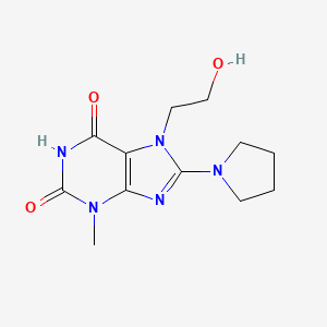 molecular formula C12H17N5O3 B7773754 7-(2-Hydroxy-ethyl)-3-methyl-8-pyrrolidin-1-yl-3,7-dihydro-purine-2,6-dione CAS No. 476481-40-0