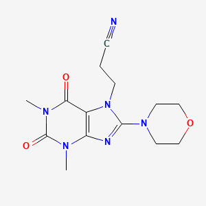 molecular formula C14H18N6O3 B7773776 3-[1,3-dimethyl-8-(morpholin-4-yl)-2,6-dioxo-1,2,3,6-tetrahydro-7H-purin-7-yl]propanenitrile CAS No. 476481-00-2