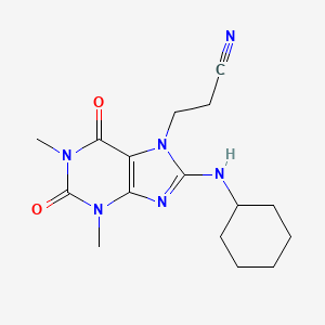 molecular formula C16H22N6O2 B7773784 3-[8-(cyclohexylamino)-1,3-dimethyl-2,6-dioxo-1,2,3,6-tetrahydro-7H-purin-7-yl]propanenitrile CAS No. 476481-04-6