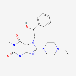 molecular formula C21H28N6O3 B7773851 8-(4-ethylpiperazin-1-yl)-7-(2-hydroxy-2-phenylethyl)-1,3-dimethyl-3,7-dihydro-1H-purine-2,6-dione 