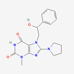 molecular formula C18H21N5O3 B7773860 6-hydroxy-7-(2-hydroxy-2-phenylethyl)-3-methyl-8-(pyrrolidin-1-yl)-3,7-dihydro-2H-purin-2-one 