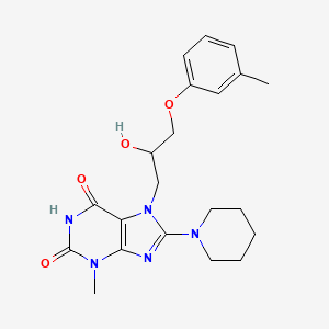 molecular formula C21H27N5O4 B7773868 7-[2-hydroxy-3-(3-methylphenoxy)propyl]-3-methyl-8-piperidin-1-yl-3,7-dihydro-1H-purine-2,6-dione 