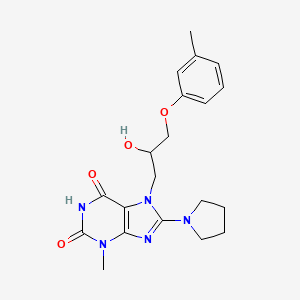 molecular formula C20H25N5O4 B7773917 6-hydroxy-7-[2-hydroxy-3-(3-methylphenoxy)propyl]-3-methyl-8-(pyrrolidin-1-yl)-3,7-dihydro-2H-purin-2-one 