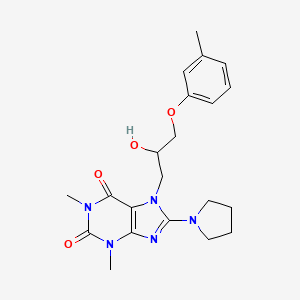 molecular formula C21H27N5O4 B7773968 7-[2-hydroxy-3-(3-methylphenoxy)propyl]-1,3-dimethyl-8-(pyrrolidin-1-yl)-3,7-dihydro-1H-purine-2,6-dione 