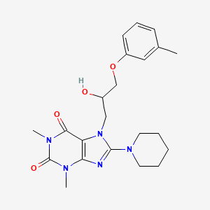 molecular formula C22H29N5O4 B7774010 7-[2-hydroxy-3-(3-methylphenoxy)propyl]-1,3-dimethyl-8-(piperidin-1-yl)-3,7-dihydro-1H-purine-2,6-dione 