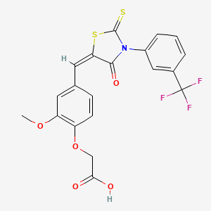molecular formula C20H14F3NO5S2 B7774150 [2-methoxy-4-((E)-{4-oxo-2-thioxo-3-[3-(trifluoromethyl)phenyl]-1,3-thiazolidin-5-ylidene}methyl)phenoxy]acetic acid 