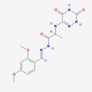 molecular formula C15H18N6O5 B7774530 N-[(E)-(2,4-dimethoxyphenyl)methylideneamino]-2-[(3,5-dioxo-2H-1,2,4-triazin-6-yl)amino]propanamide 