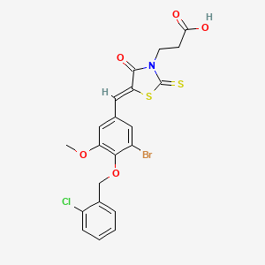 molecular formula C21H17BrClNO5S2 B7774670 (Z)-3-(5-(3-bromo-4-((2-chlorobenzyl)oxy)-5-methoxybenzylidene)-4-oxo-2-thioxothiazolidin-3-yl)propanoic acid 