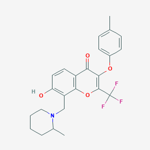molecular formula C24H24F3NO4 B7775039 7-hydroxy-3-(4-methylphenoxy)-8-[(2-methylpiperidin-1-yl)methyl]-2-(trifluoromethyl)-4H-chromen-4-one 