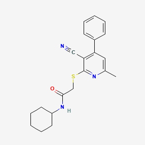 molecular formula C21H23N3OS B7775050 2-(3-cyano-6-methyl-4-phenylpyridin-2-yl)sulfanyl-N-cyclohexylacetamide 