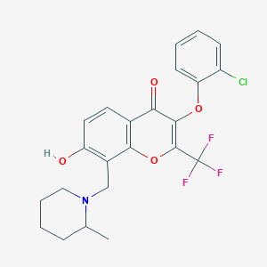molecular formula C23H21ClF3NO4 B7775057 3-(2-chlorophenoxy)-7-hydroxy-8-[(2-methylpiperidin-1-yl)methyl]-2-(trifluoromethyl)-4H-chromen-4-one 