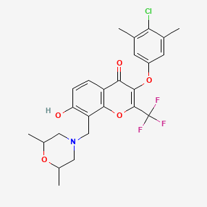 3-(4-Chloro-3,5-dimethylphenoxy)-8-[(2,6-dimethylmorpholin-4-yl)methyl]-7-hydroxy-2-(trifluoromethyl)chromen-4-one