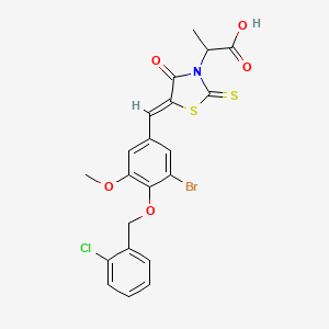 2-[(5Z)-5-[[3-bromo-4-[(2-chlorophenyl)methoxy]-5-methoxyphenyl]methylidene]-4-oxo-2-sulfanylidene-1,3-thiazolidin-3-yl]propanoic acid