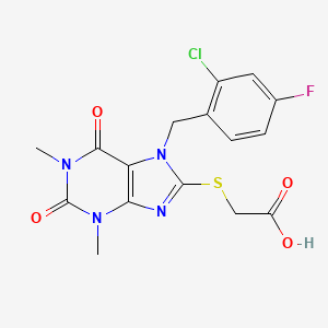 molecular formula C16H14ClFN4O4S B7775373 {[7-(2-chloro-4-fluorobenzyl)-1,3-dimethyl-2,6-dioxo-2,3,6,7-tetrahydro-1H-purin-8-yl]sulfanyl}acetic acid 