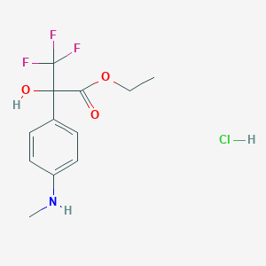 molecular formula C12H15ClF3NO3 B7775767 Ethyl 3,3,3-trifluoro-2-hydroxy-2-[4-(methylamino)phenyl]propanoate;hydrochloride 