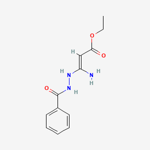 molecular formula C12H15N3O3 B7776574 Ethyl 3-amino-3-(2-benzoylhydrazino)acrylate 