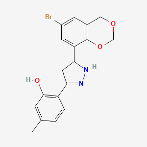 molecular formula C18H17BrN2O3 B7776693 2-[5-(6-bromo-4H-1,3-benzodioxin-8-yl)-4,5-dihydro-1H-pyrazol-3-yl]-5-methylphenol 