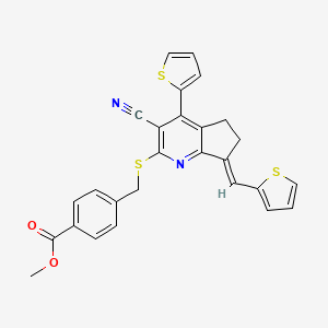 molecular formula C27H20N2O2S3 B7776758 methyl 4-({[(7E)-3-cyano-4-(thiophen-2-yl)-7-(thiophen-2-ylmethylidene)-6,7-dihydro-5H-cyclopenta[b]pyridin-2-yl]sulfanyl}methyl)benzoate 