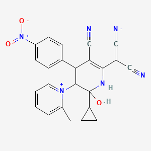 molecular formula C24H20N6O3 B7776770 Dicyano[3-cyano-6-cyclopropyl-6-hydroxy-5-(2-methylpyridinium-1-yl)-4-(4-nitrophenyl)-1,4,5,6-tetrahydropyridin-2-yl]methanide 